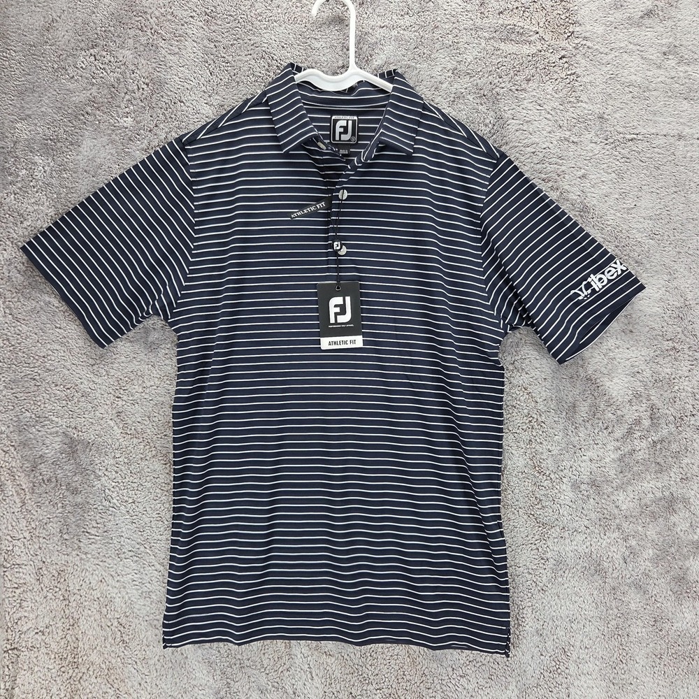 FootJoy Polo Shirt Mens Small Blue Lisle Classic Stripe Golf Performance Stretch